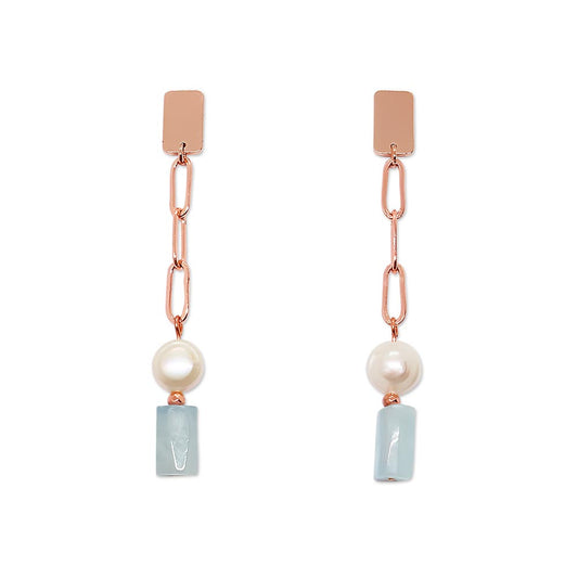 Aimee freshwater pearl and morganite stone earrings on white background