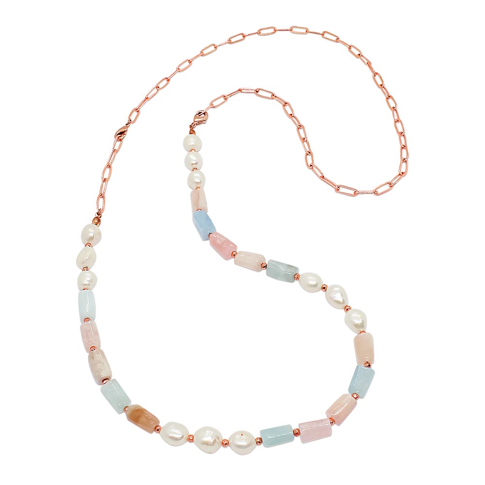 Aimee freshwater pearl and stone multi-way necklace long style on white background