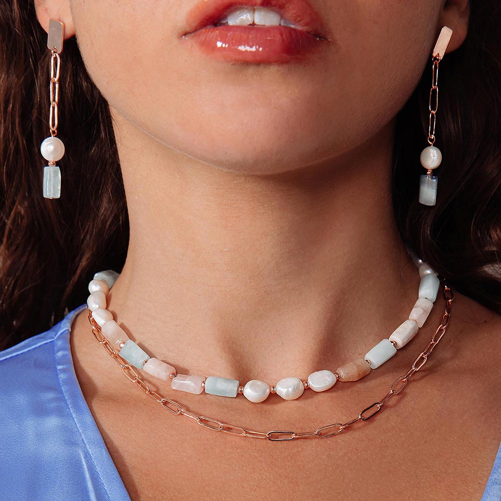 Aimee freshwater pearl and stone multi-way necklace two layered close up