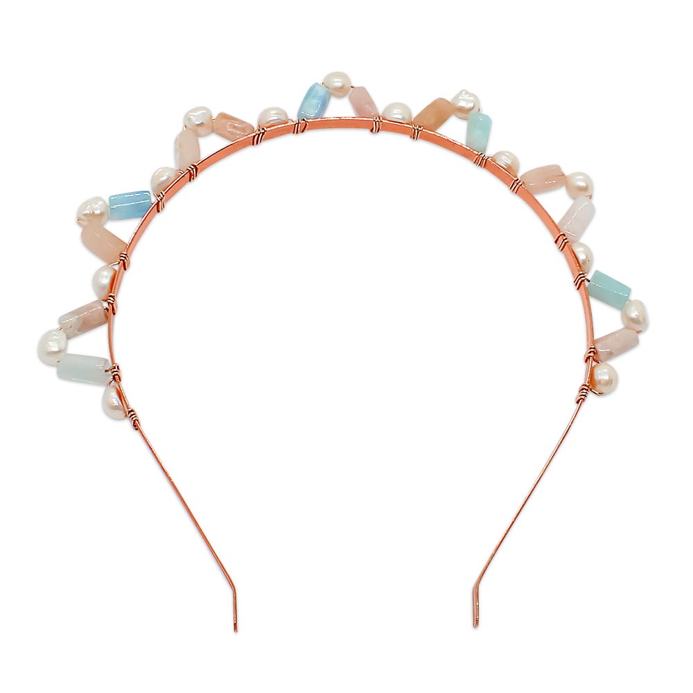Aimee natural multi-stone crown headband on white background