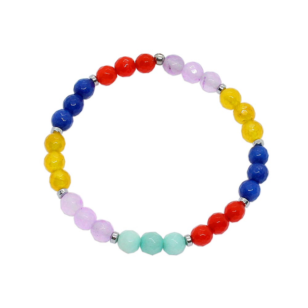 Bianka beaded stone bracelet set with initials single style three multicolours on white background