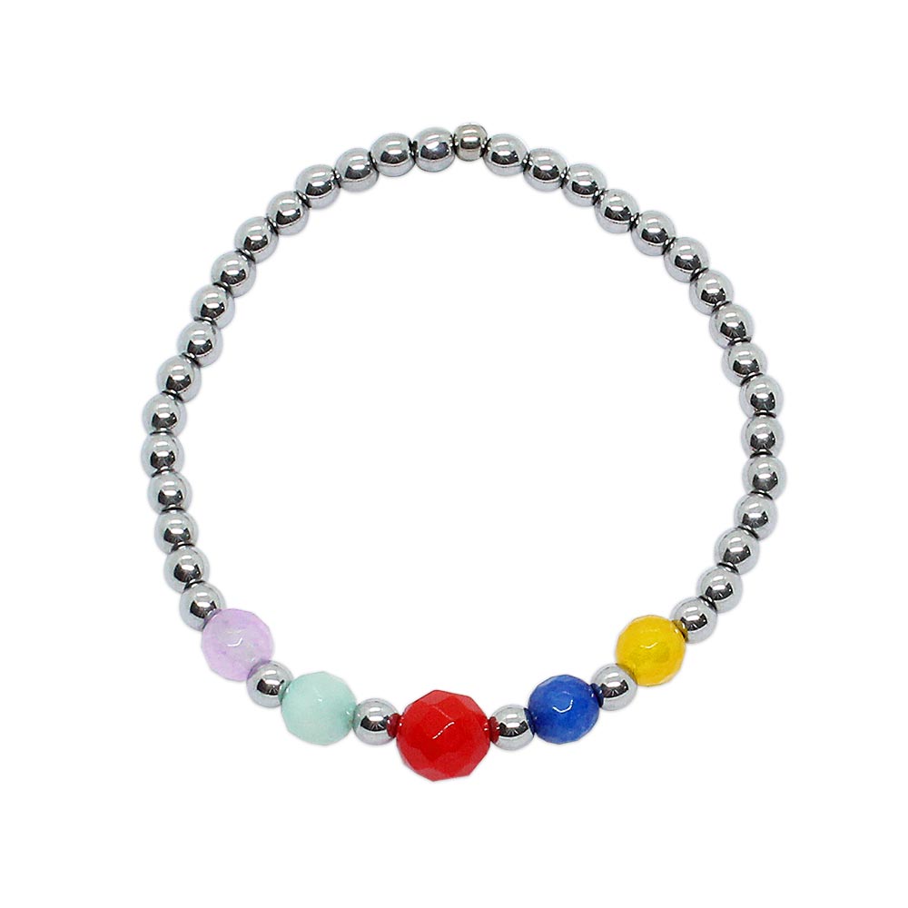 Bianka beaded stone bracelet set with initials single style two with silver beads on white background