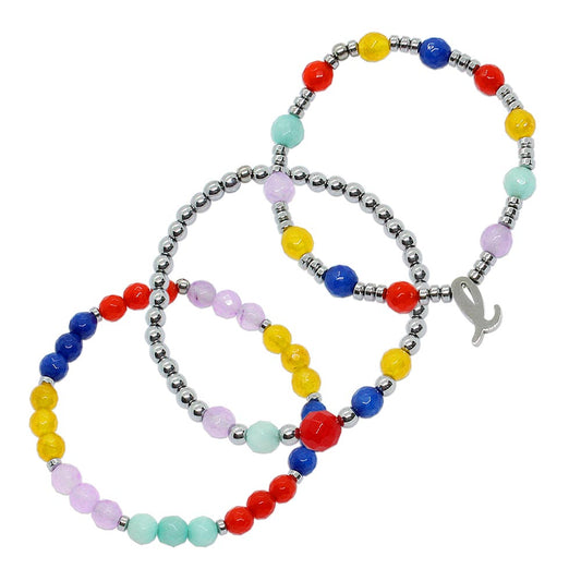 Bianka beaded stone bracelet set with initials three bracelets on white background