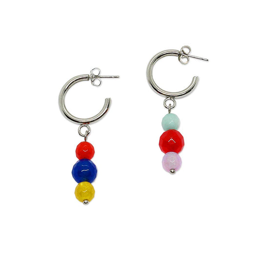 Bianka hoop earrings with mixed stone drops on white background