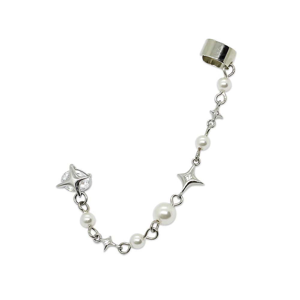 Duchess celestial silver and pearl earring cuff on white background