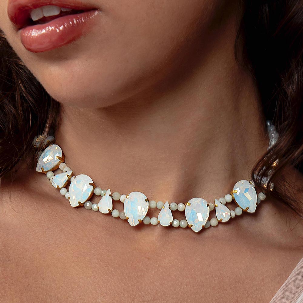 Imogen White Opal Crystal and Stone Choker Necklace
