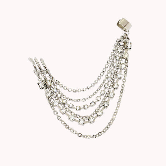 Keisha rhinestone and chain ear cuff earring on white background