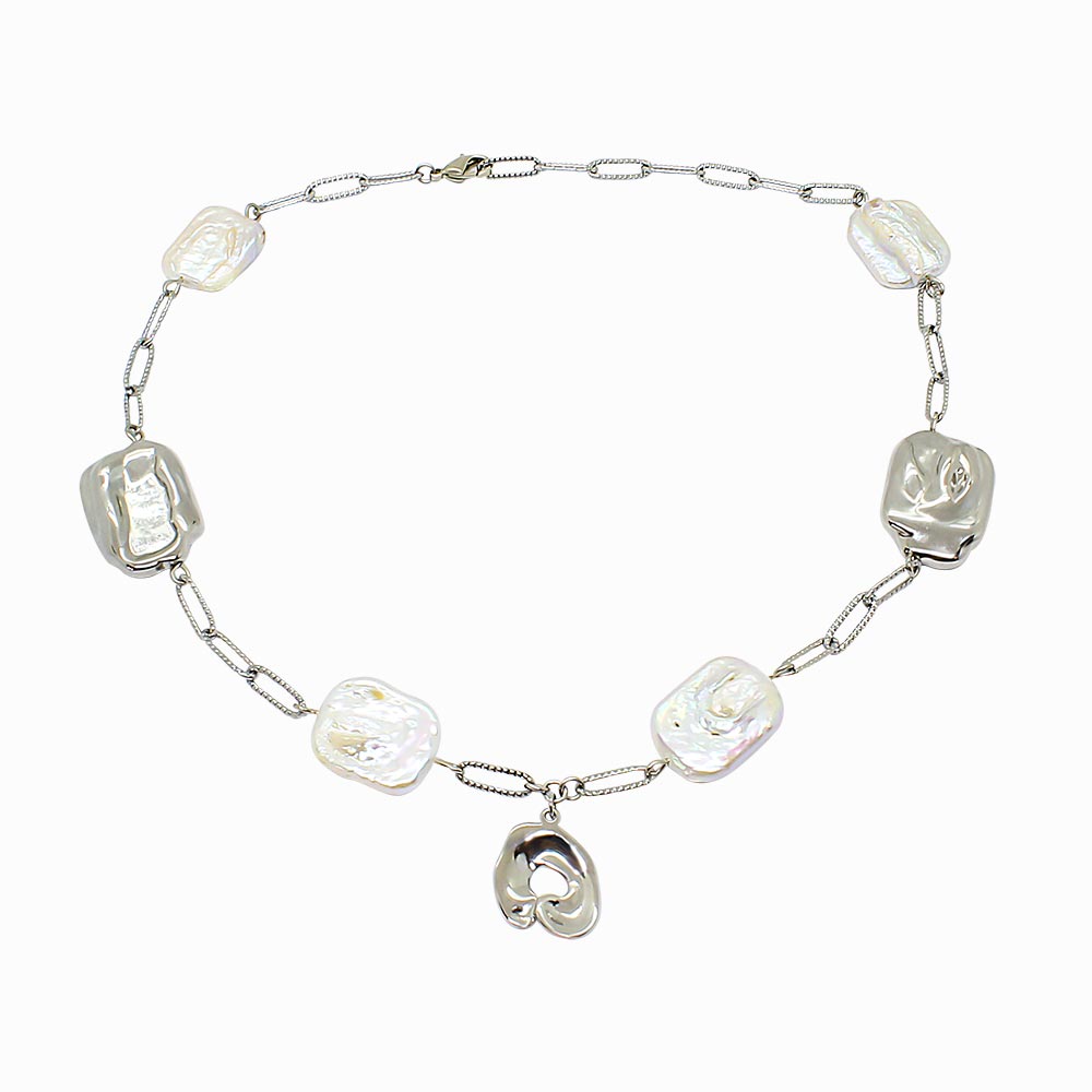 Leora freshwater pearl choker necklace on white background