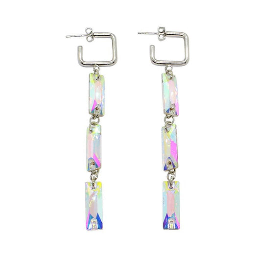 Dylan long rectangle crystal earrings iridescent with silver
