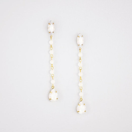 Gold Tallulah White Opal Earrings on grey