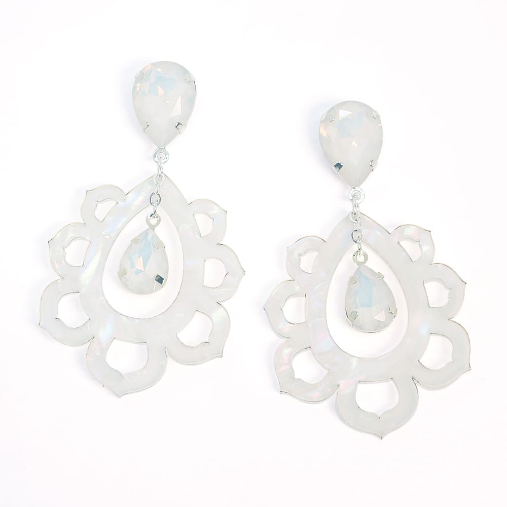 Thandie Iridescent Bohemian Earrings on white