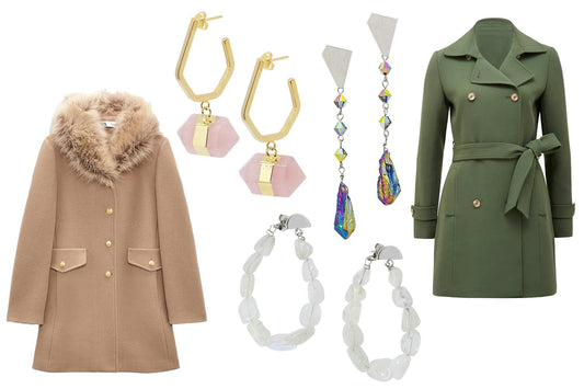 Chakra, Ecca & Neomi stone earrings with warm wooly coats from Zara & Forever New