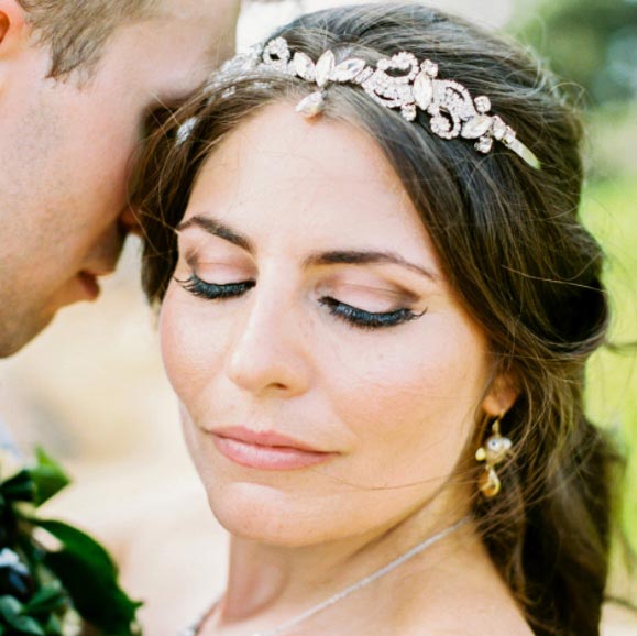 Bride Alessandra wearing a custom tiara crown at Hawaii wedding