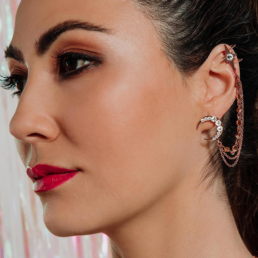 Callista moon and star earcuff worn on left ear