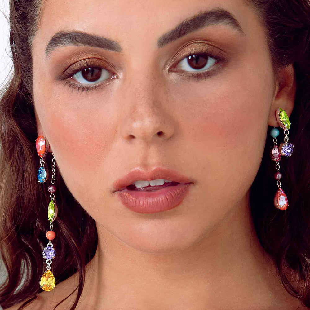 Freda colourful crystal asymmetrical earrings pair.