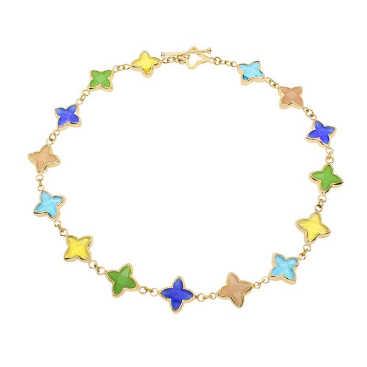 Ginni colourful clover glass flower necklace on white background