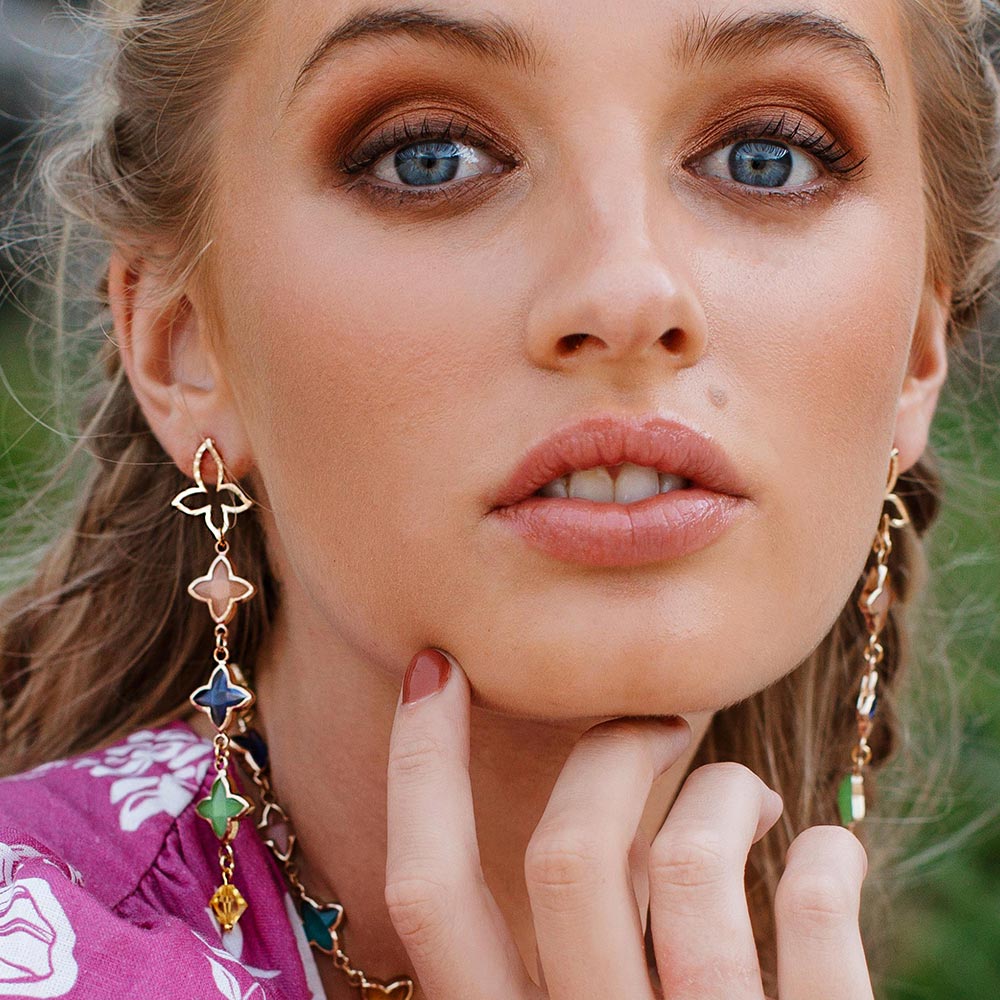 Ginni multi coloured clover flower earrings right side