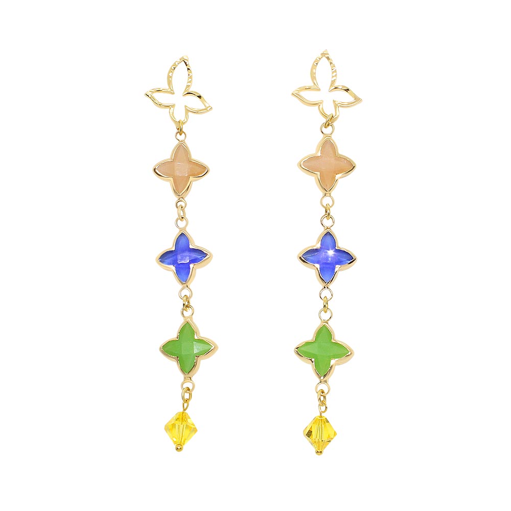 Ginni multi coloured clover flower earrings on white background
