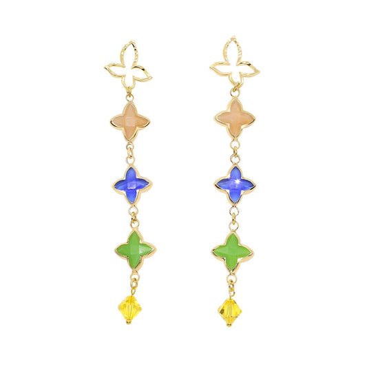 Ginni multi coloured clover flower earrings on white background