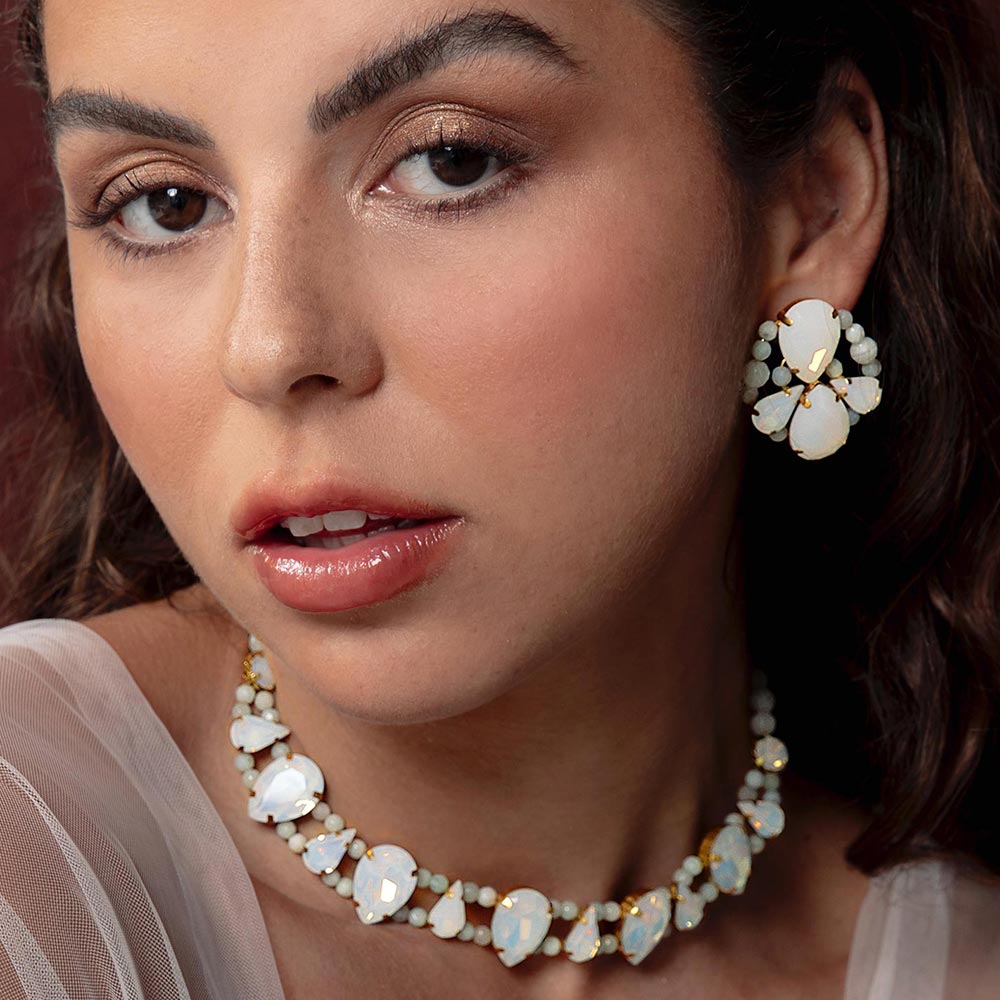 Imogen White Opal Crystal and Stone Choker Necklace