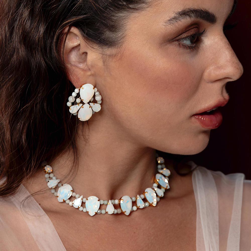 Imogen White Opal Crystal and Stone Choker Necklace
