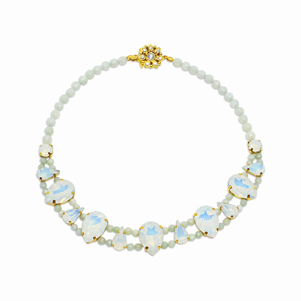Imogen white opal crystal and stone choker necklace on white background