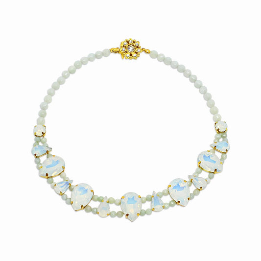 Imogen white opal crystal and stone choker necklace on white background