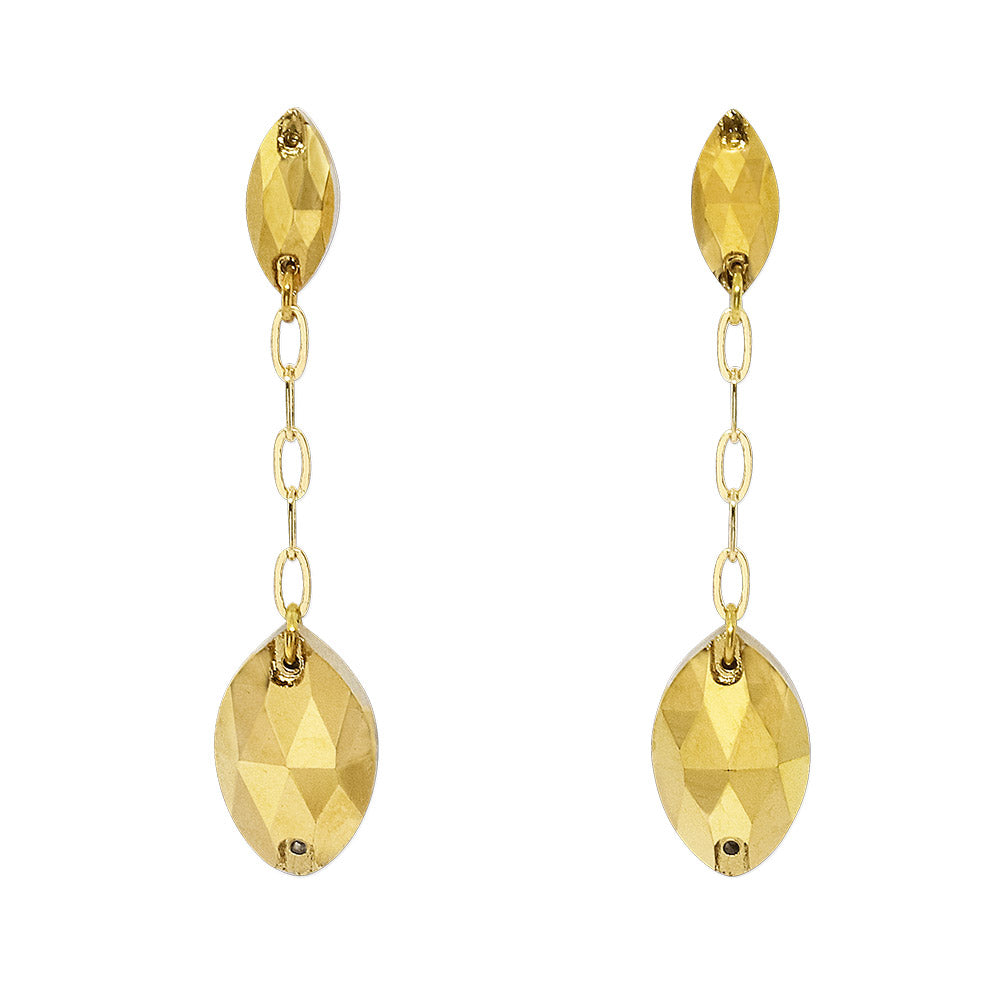 Kyra gold crystal and chain drop earrings on white background