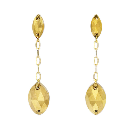 Kyra gold crystal and chain drop earrings on white background