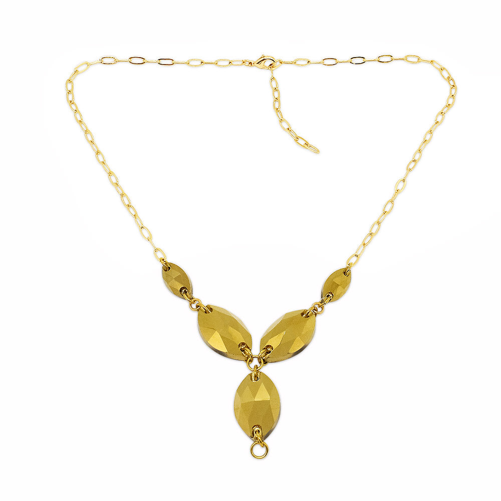 Kyra gold crystal navettes necklace part only on white background