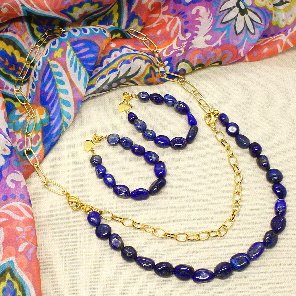Neomi blue lapis lazuli stone earrings and necklace resort style