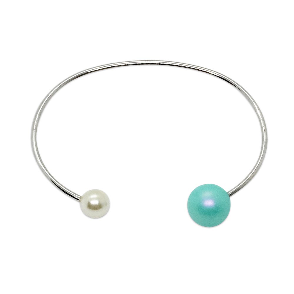 Nerina double pearl cuff bracelet white and blue pearl with silver on white background