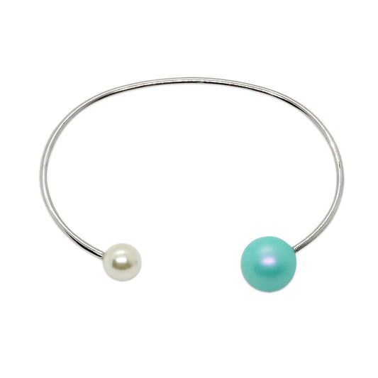 Nerina double pearl cuff bracelet white and blue pearl with silver on white background