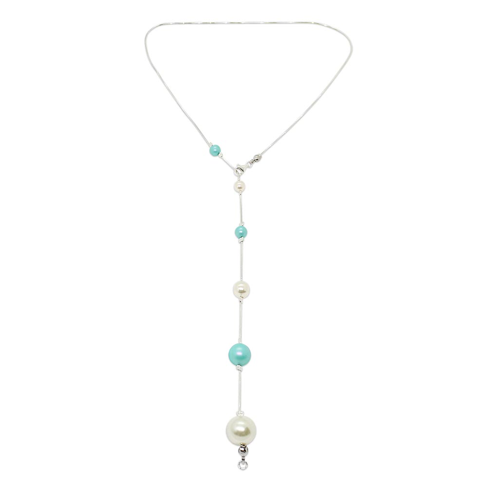 Nerina mixed pearl chain lariat necklace Y style on white background
