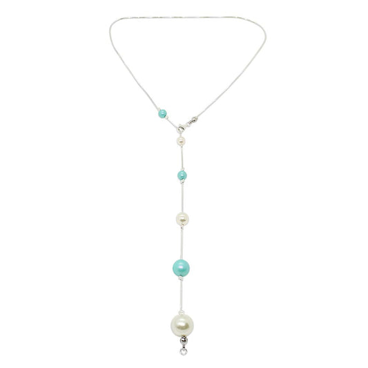 Nerina mixed pearl chain lariat necklace Y style on white background