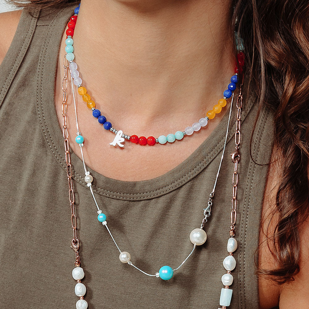 Nerina mixed pearl chain necklace classic style layered with other necklaces
