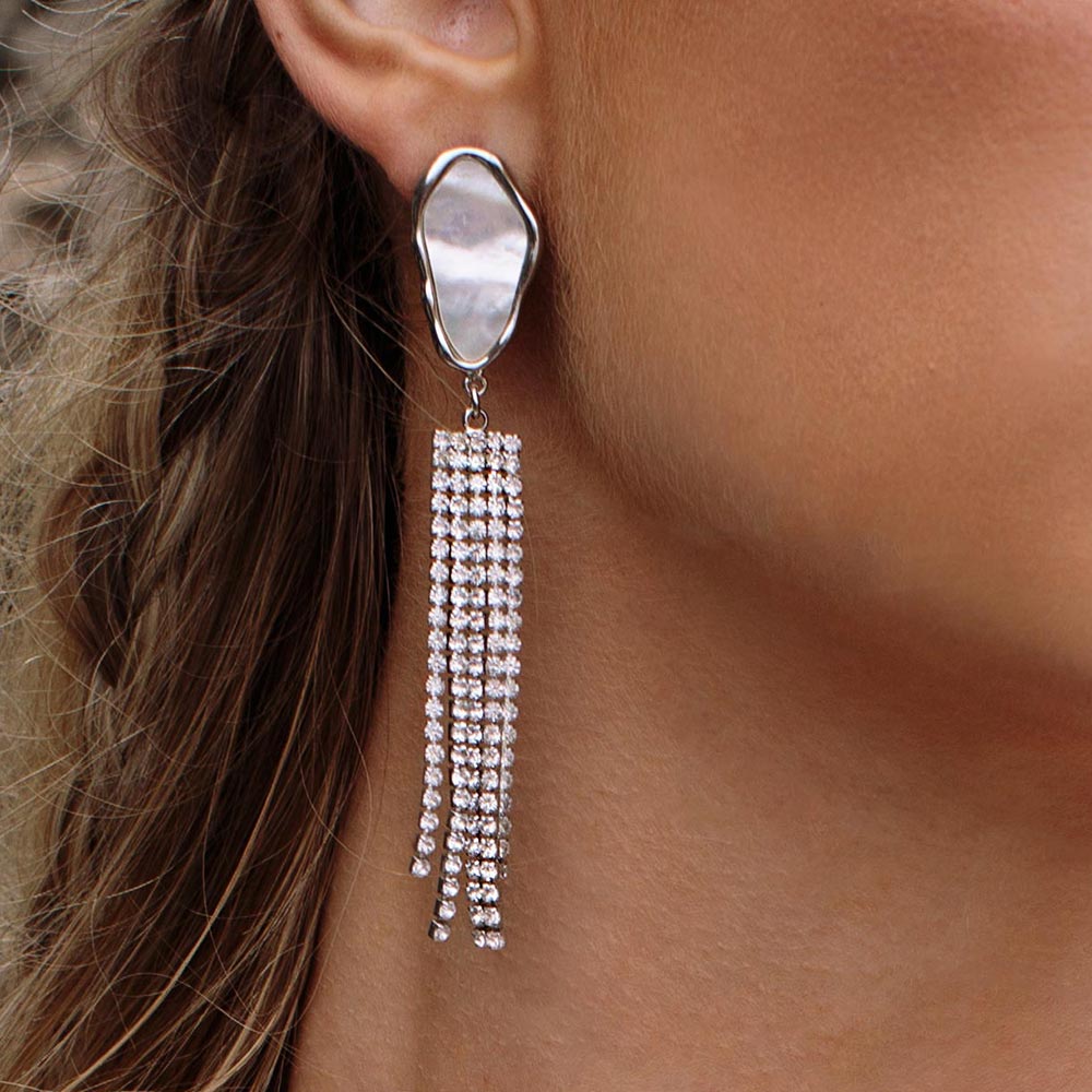 Tempest Pearl and Crystal Tassel Earrings