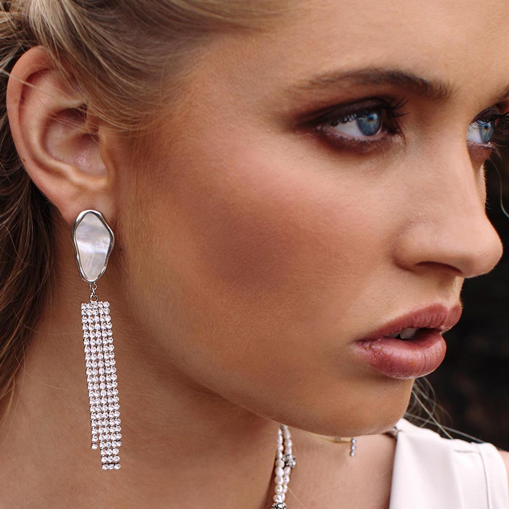 Tempest Pearl and Crystal Tassel Earrings
