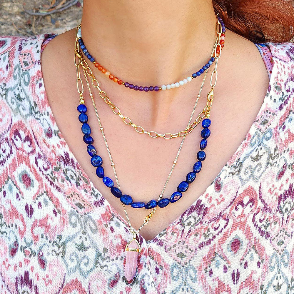Boho layering necklaces including Ashnikko, Neomi and Chakra.
