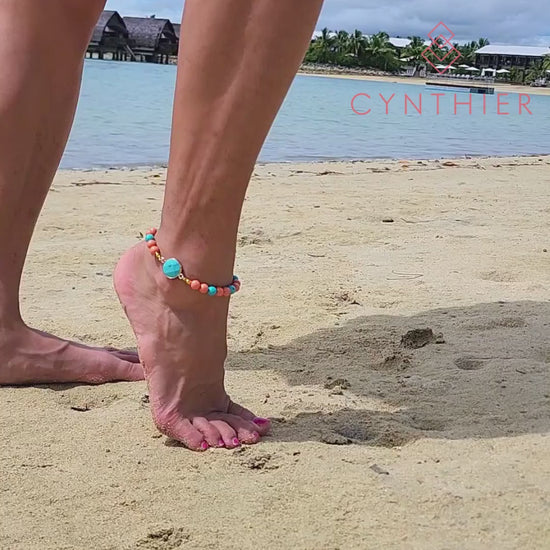 Tinashe Turquoise and Coral Anklet worn at the beach
