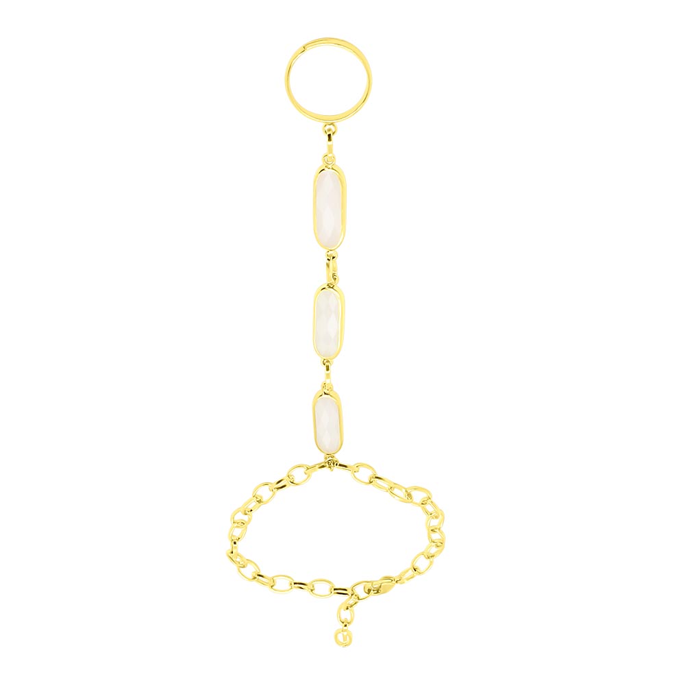 Azaria gold bracelet ring chain, white crystal bracelet ring.