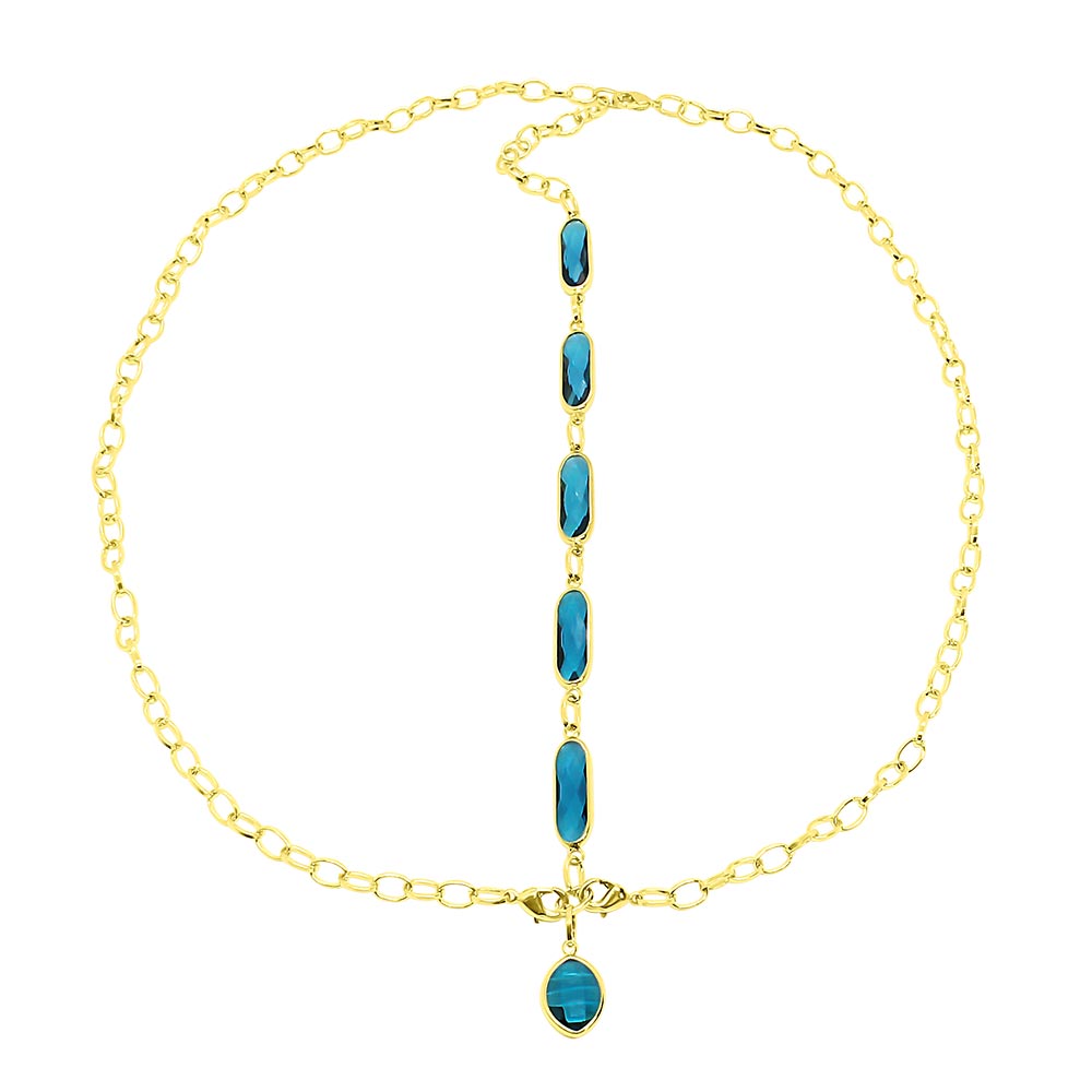 Azaria multiway necklace changed into gold head chain with teal crystals
