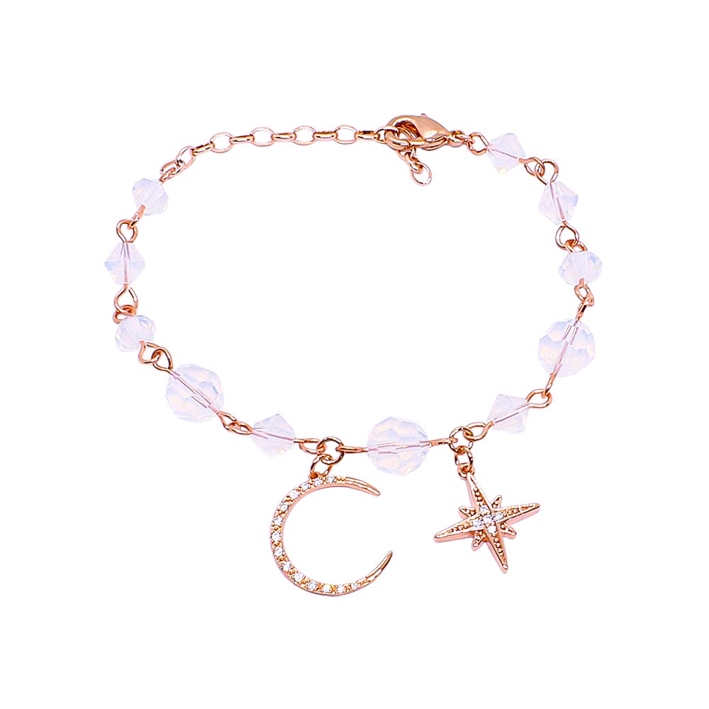 Callista moon and star bracelet, white opal crystal bracelet white background