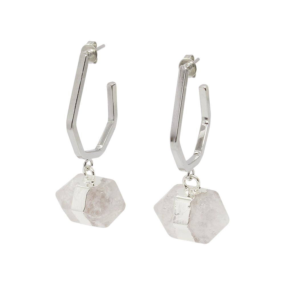 Chakra stone earrings, clear quartz drop earrings with silver