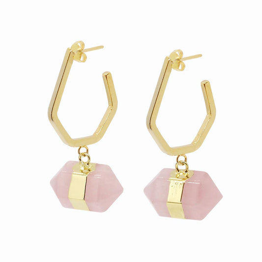Chakra stone earrings, rose quartz earrings with gold