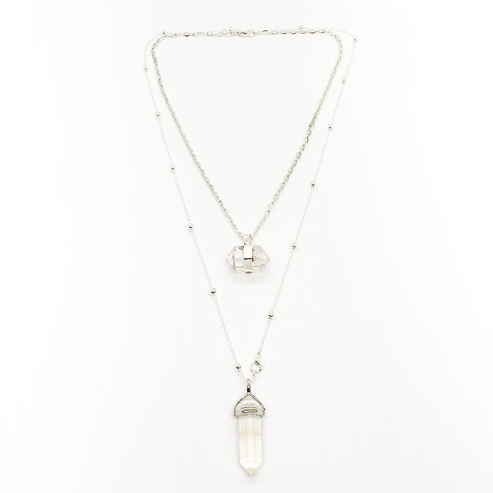 Chakra stone pendant necklaces for layering crystal quartz and silver