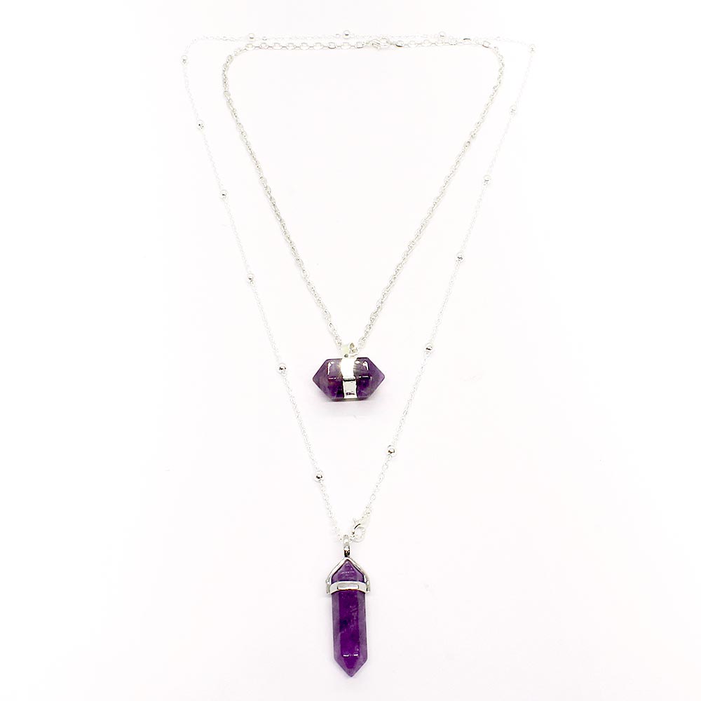 Chakra stone pendant necklaces for layering purple amethyst and silver