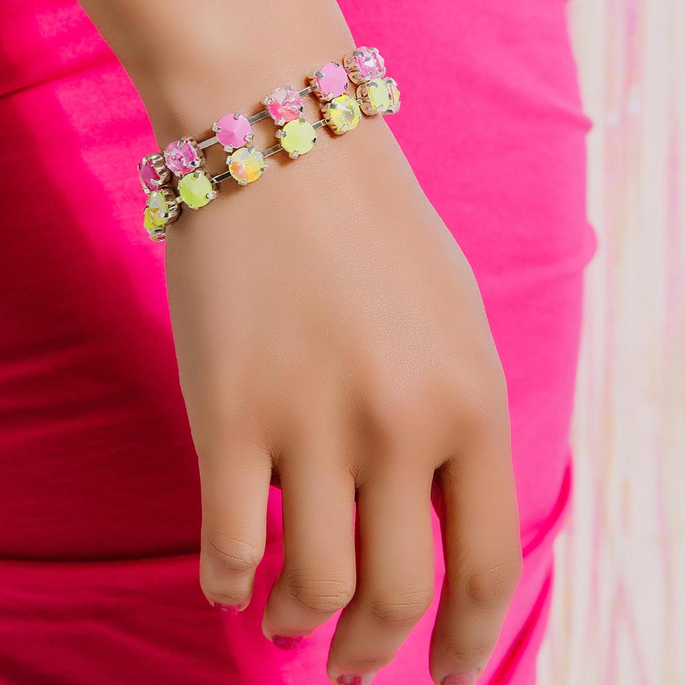 Daiquiri neon crystal bracelet, neon pink and neon yellow on right hand down