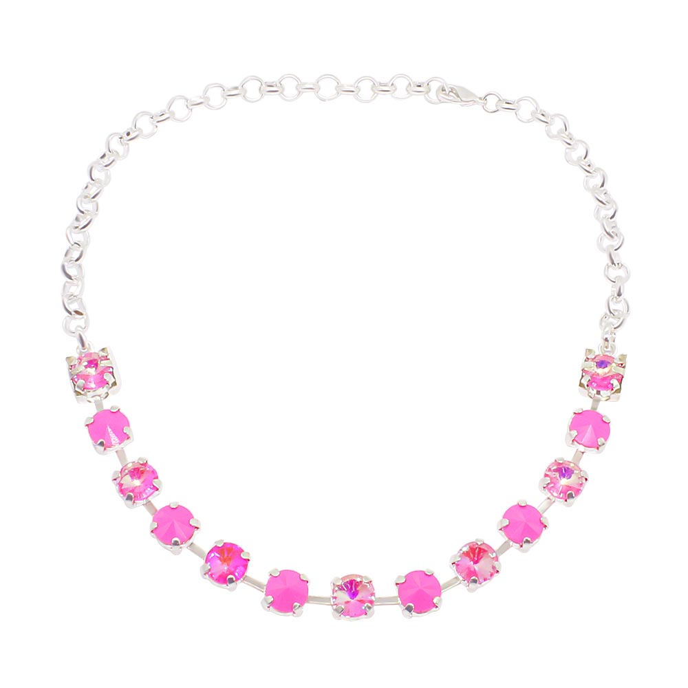 Daiquiri neon crystal necklace, neon pink necklace on white background