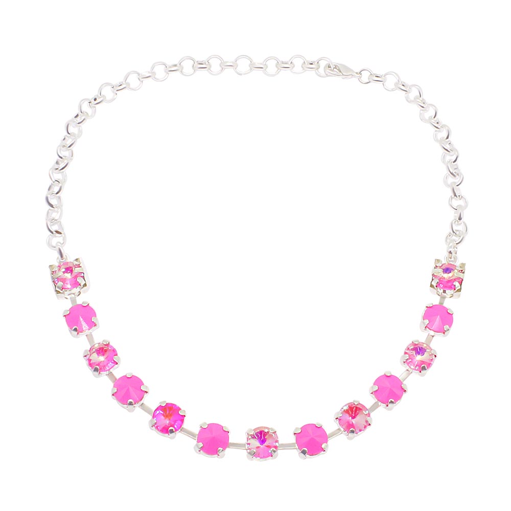 Daiquiri neon crystal necklace, neon pink necklace on white background